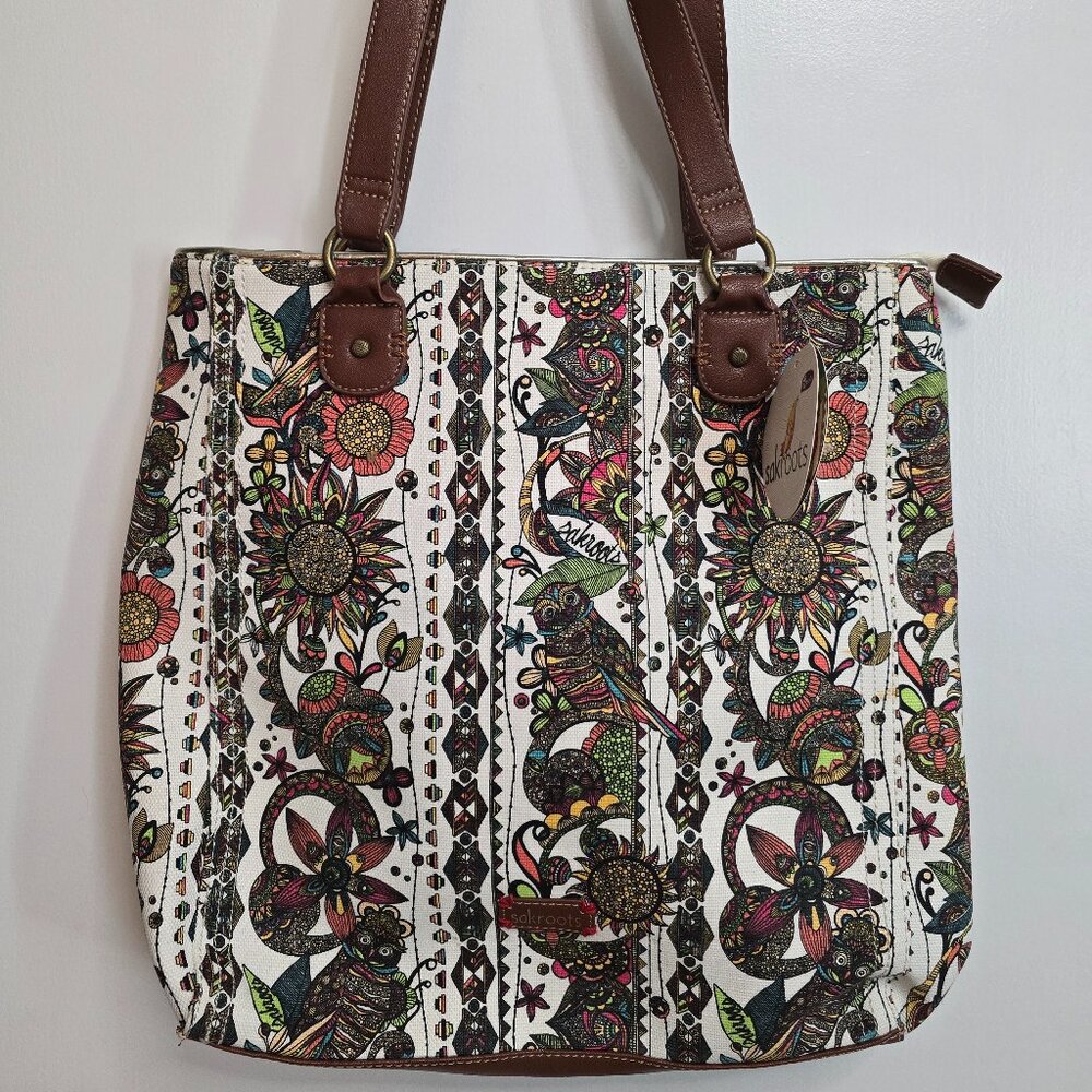 Brand NWT The Sak Sakroots Artist Circle Tote Bag with Owl/Flower Pattern